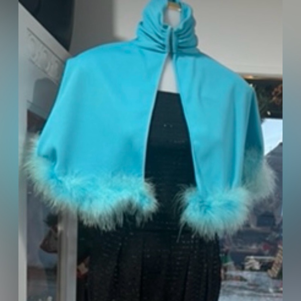 Turquoise Cape with Fur Trim